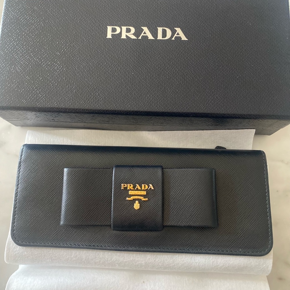 Prada Black Wallet with Bow Detail
